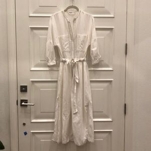 ZARA linen dress with black stitching.